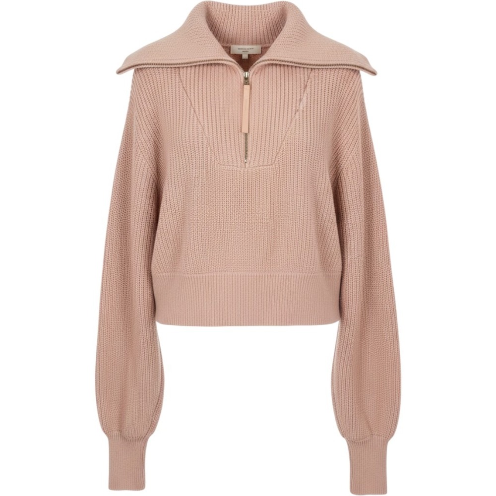 Varley Mentone Half Zip Sweater S Putty Pink Cotton Chunky Knit Cropped Pullover